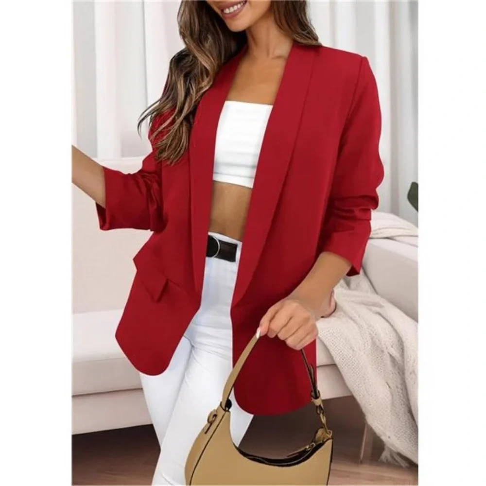 Women's Fall Casual Blazer Long Sleeve Open Front Suit Jacket with Pockets - Picture 3 of 6